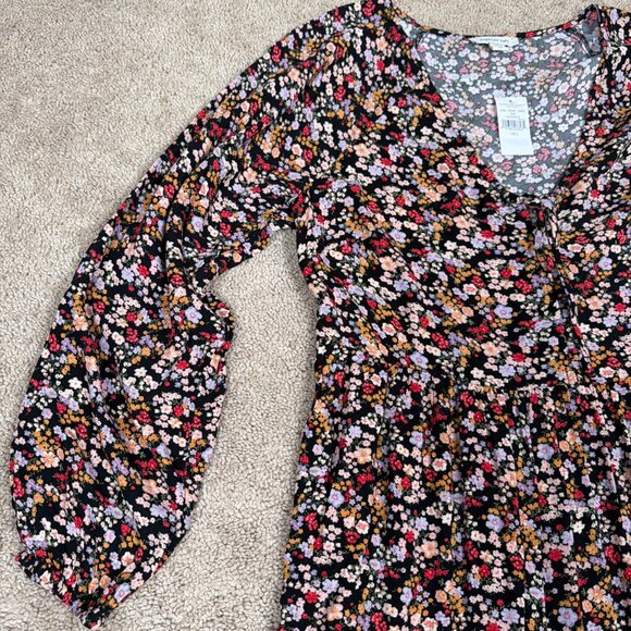 American Eagle Dress Women L Black Dark Floral Babydoll Bohemian Cottagecore NWT - Picture 3 of 7